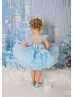 Light Blue Organza Frozen Lace Up Back Flower Girl Dress
